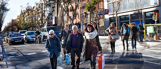 Pedestrian crossing with people crossing