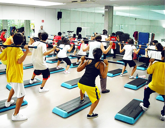 Group of young people at an aerobics class